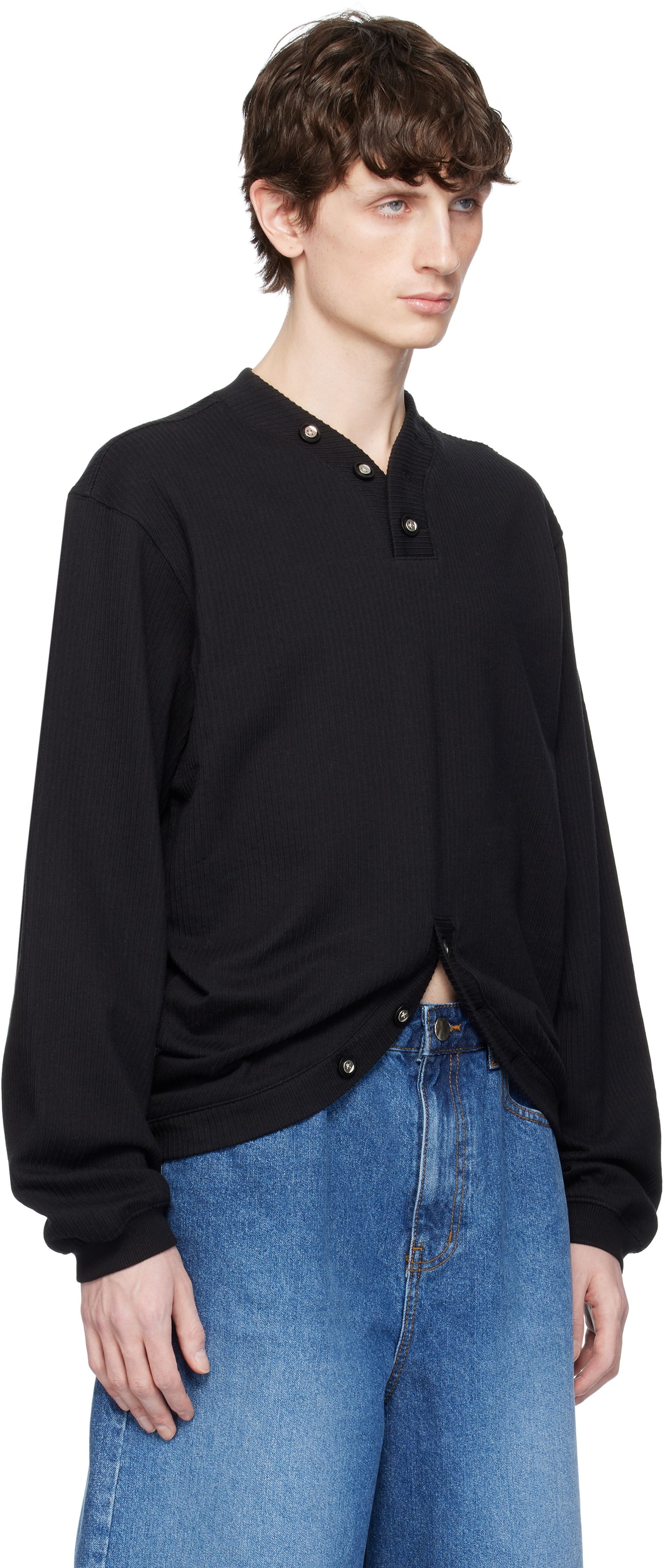Pleteni pulover ADER ERROR ADER error Henley Neck Sweatshirt Črna | BO01SSSW0101BK, 1