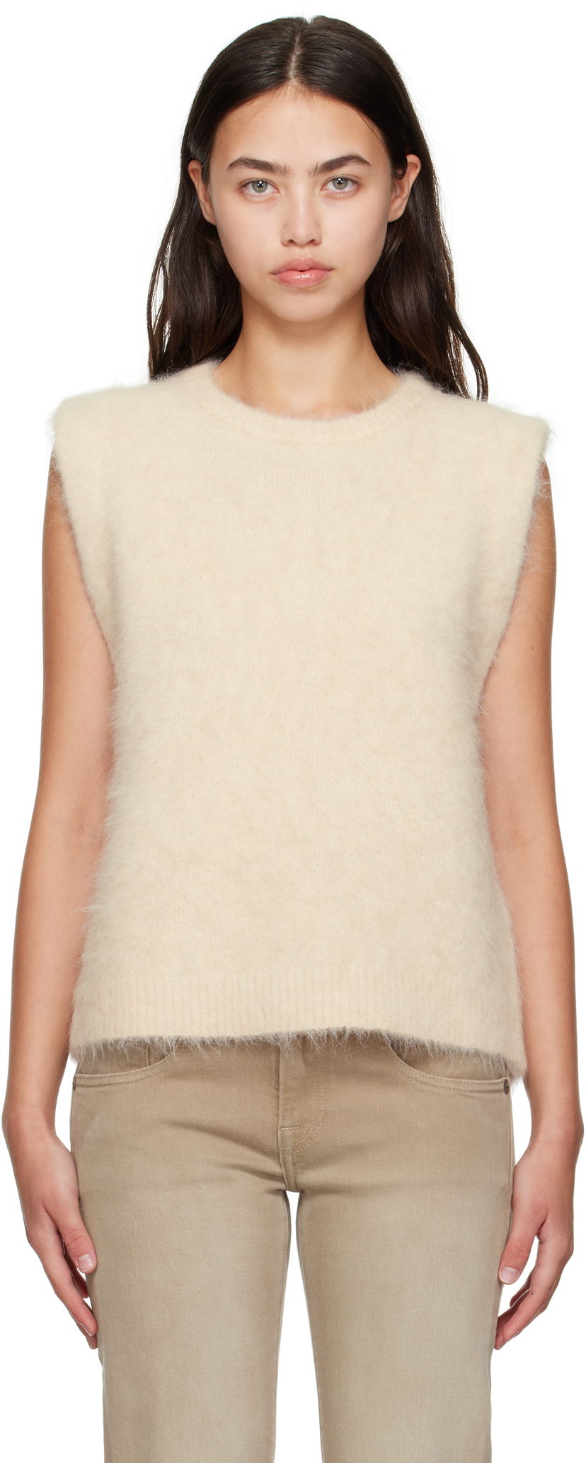 Telovnik R13 R13 Deep Armhole Knit Vest Bež | R13WY294-Y197A
