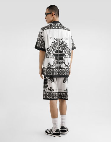 Kratke hlače Dolce & Gabbana Dolce & Gabbana Majolica-Print Poplin Shorts Bela | GV37ATHH5ECI33TN, 2