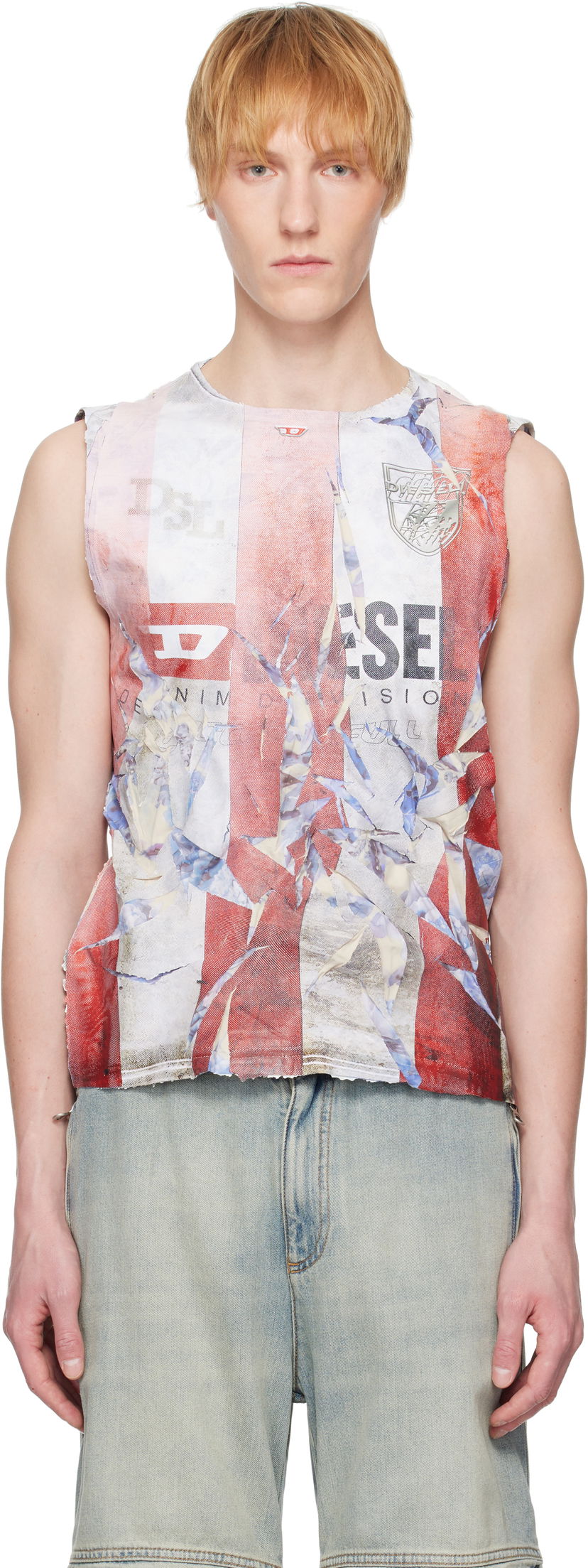 Majica brez rokavov Diesel Diesel T-Per Stripe Tank Top Bela | A18700-0SKBT-42AA