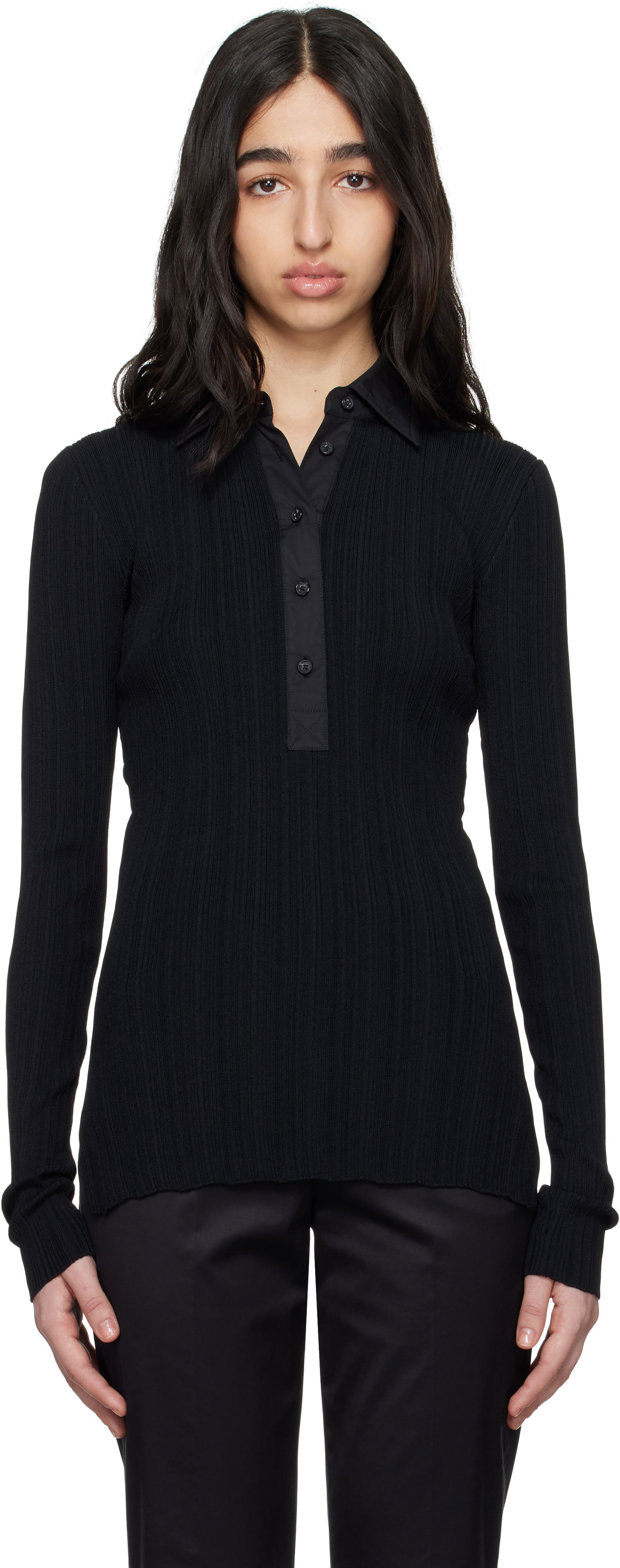 Polo majica TOTEME TOTEME Half-Placket Knit Top Črna | 252-WRT0453-YA0044, 0