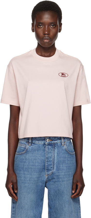 Krop-top Burberry Burberry Cropped Cotton T-Shirt Roza | 8110083, 0