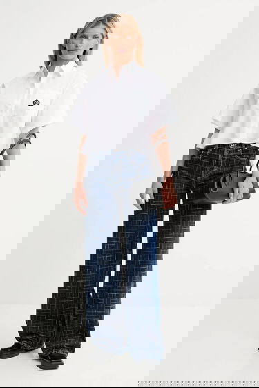 Kavbojke KENZO Kenzo Wide Leg Jeans with Geometric Stitching Modra | FF62DP2176V3, 1