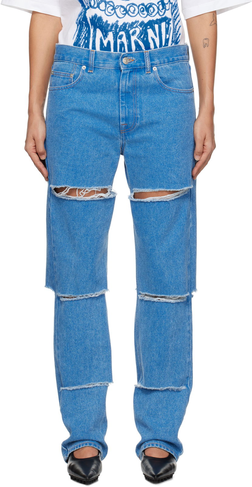 Kavbojke Marni Slashed Boyfriend Jeans Modra | PAJD0520S0 USCW91