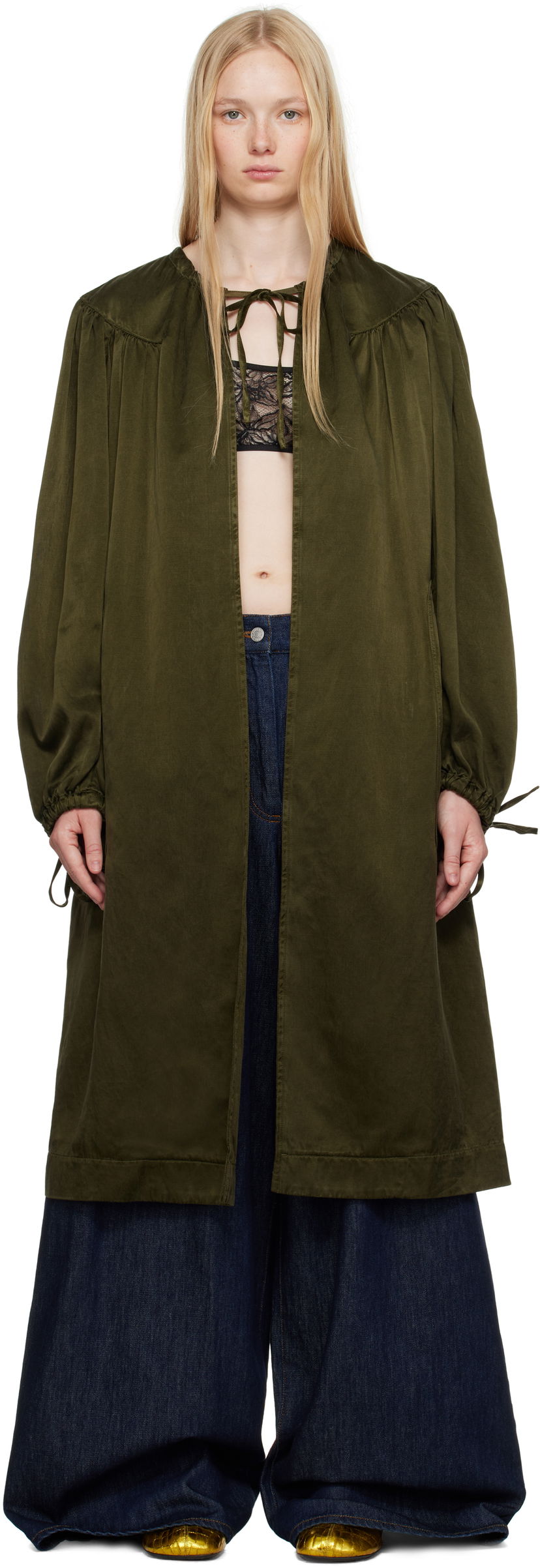 Trenčkot Dries Van Noten Dries Van Noten Gathered Open Front Coat Zelena | 251-010202-1426