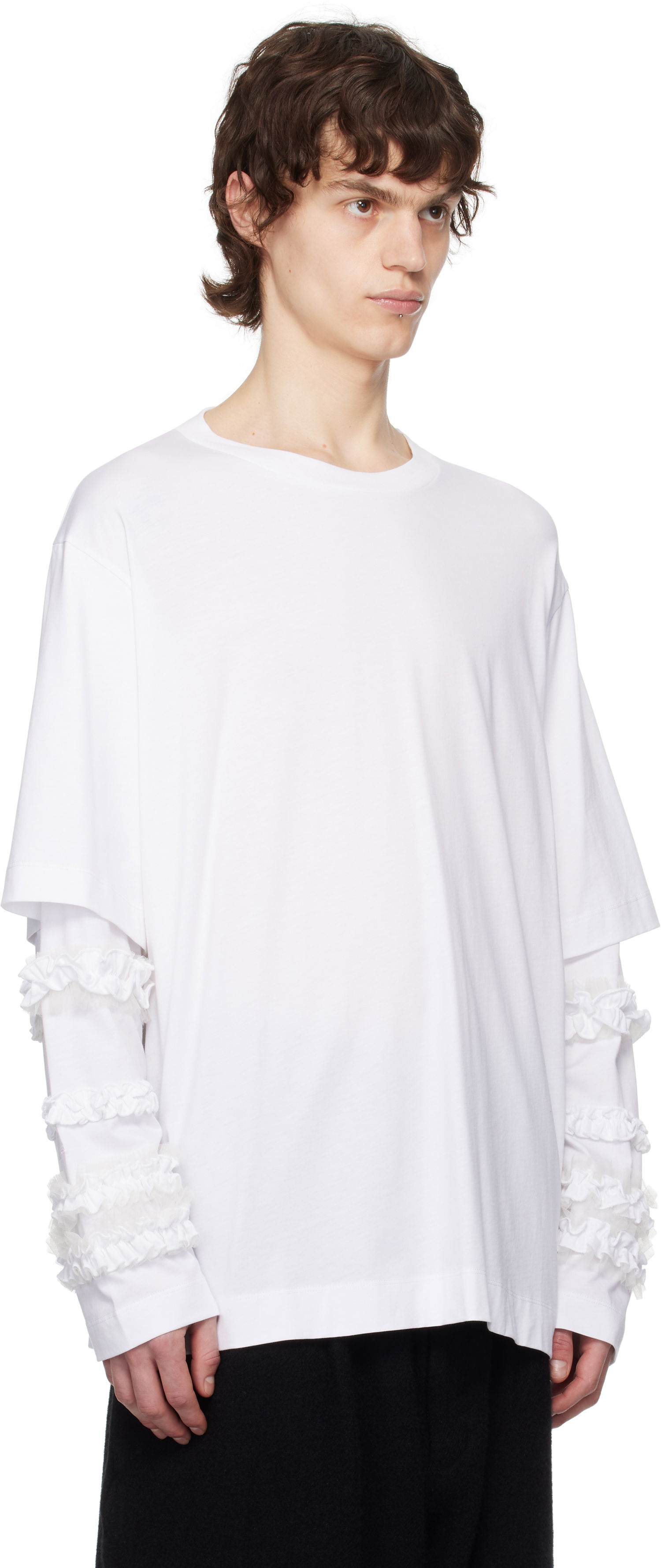 Majica Simone Rocha Simone Rocha Layered Ruffle Frill Long Sleeve T-Shirt Bela | 5326 0553, 1