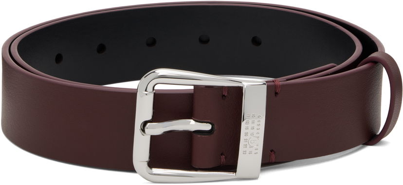 Pasovi Maison Margiela MM6 Maison Margiela Leather Belt with Engraved Number Buckle Bordo | SA6TP0040 P8332