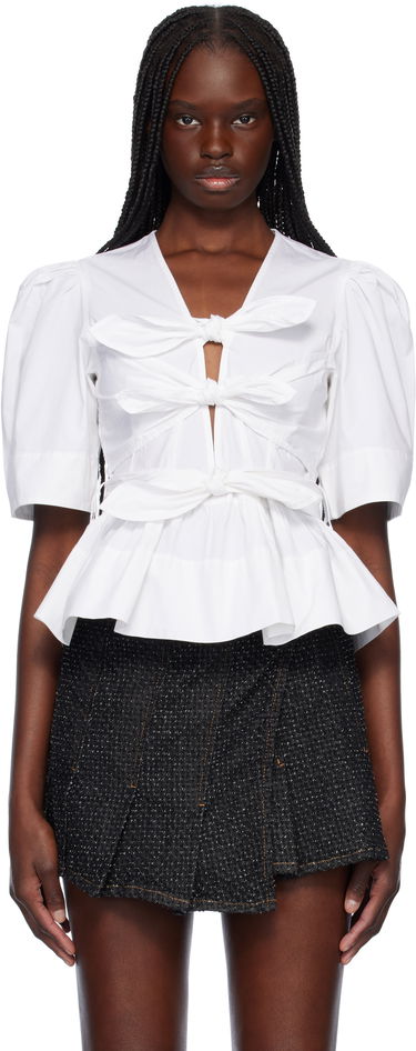 Srajce GANNI GANNI Stretch Cotton Tie Front Peplum Blouse Bela | W0309, 0
