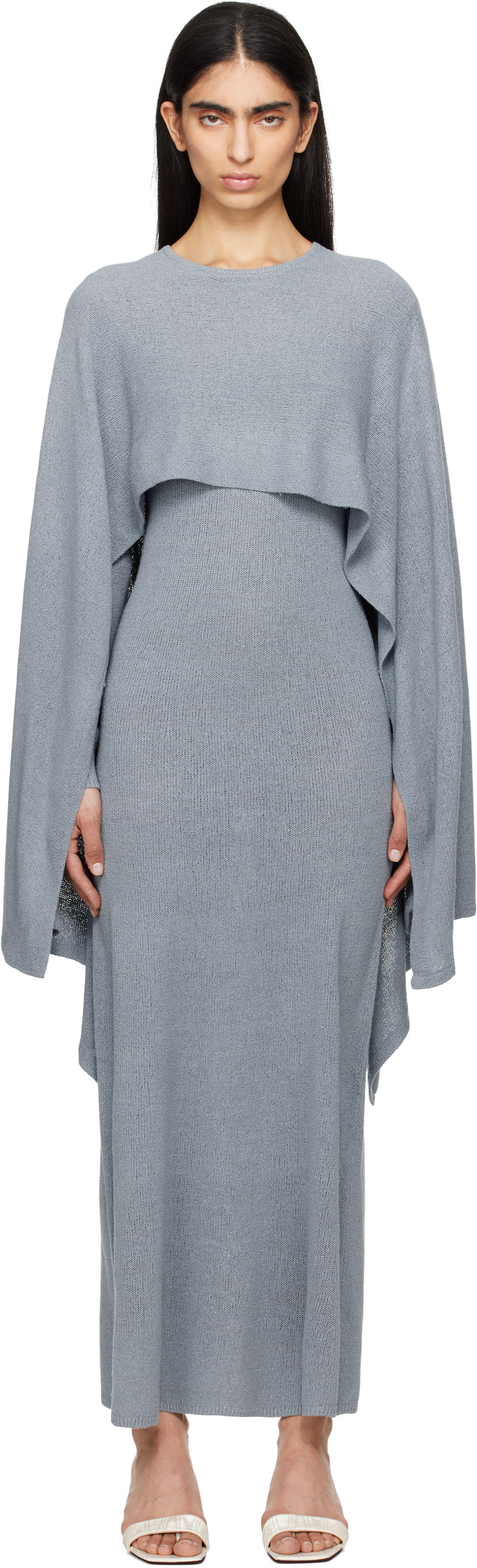 Obleke TOTEME TOTEME Cape Knit Maxi Dress Siva | 252-WRD0168-YA0156