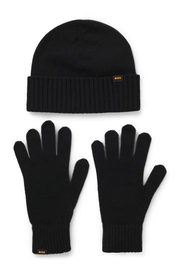 Beanie BOSS Knitted beanie hat and gloves gift set Črna | 50551225