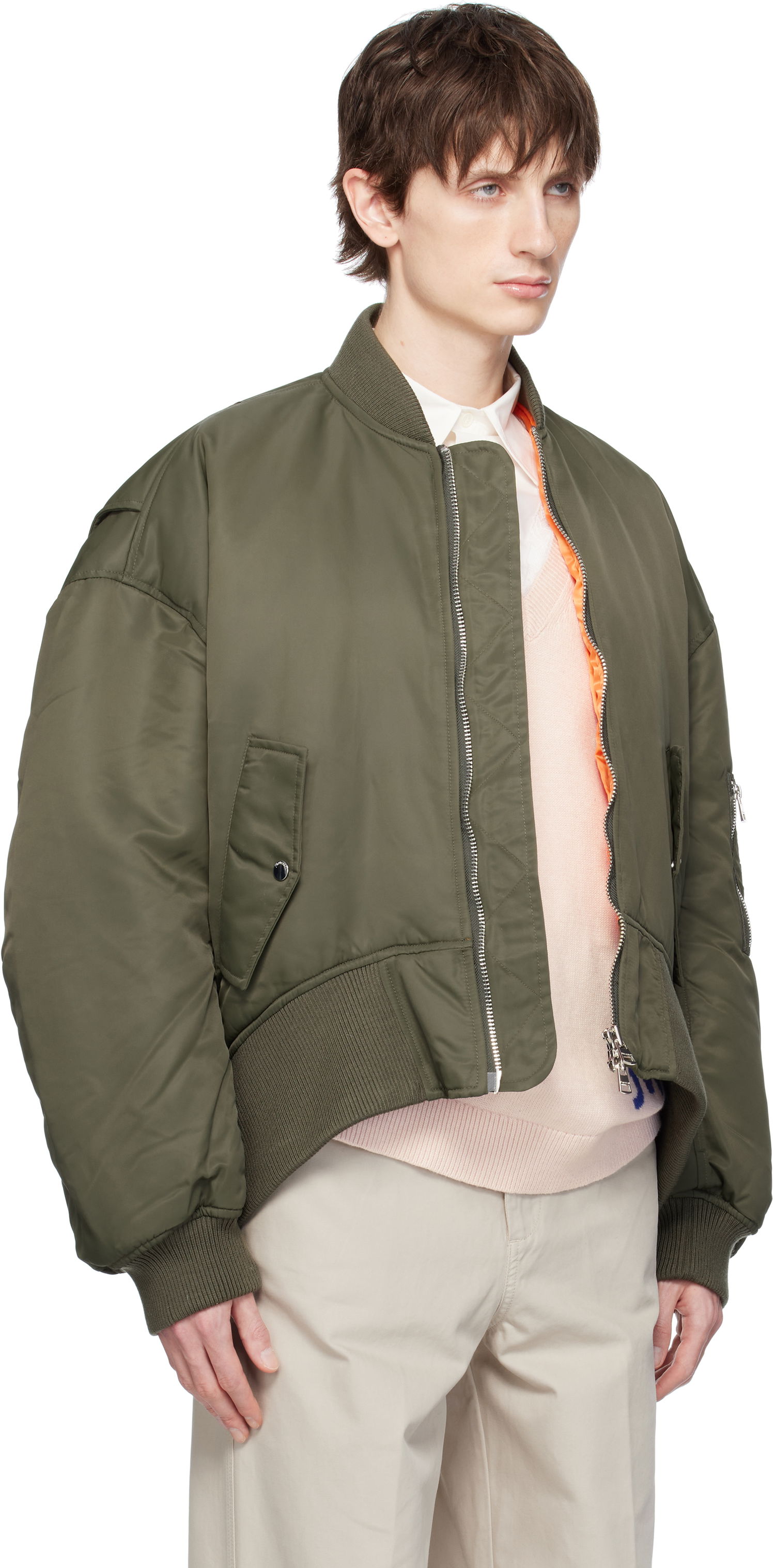 Bomber jakna JW Anderson JW Anderson Oversized Bomber Jacket with Curved Hem Zelena | JK0357-PG1696, 1