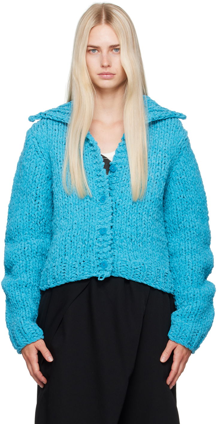 Pleteni pulover JW Anderson Blue Button Cardigan Turkizna | KW1226-YN0368