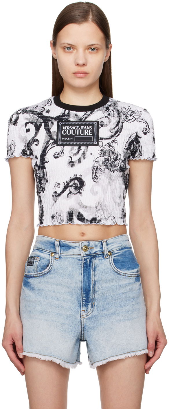 Majica Versace Couture White & Black Watercolor Couture T-Shirt Bela | E76HAH6A7_EJS353