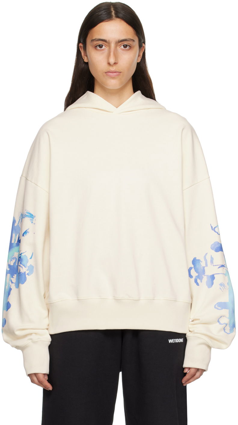 Pulover We11done Floral Print Oversized Hoodie Bela | WD-TH3-23-887-U-WH