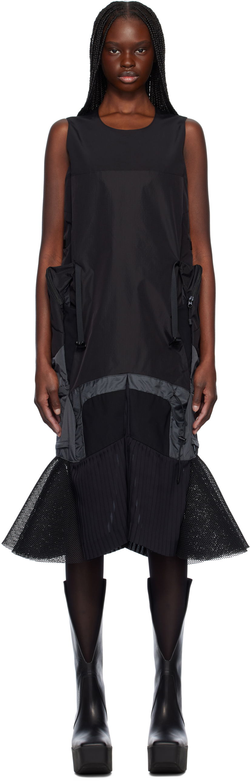 Obleke Junya Watanabe Junya Watanabe Paneled Midi Dress Črna | JO-O024-051-1