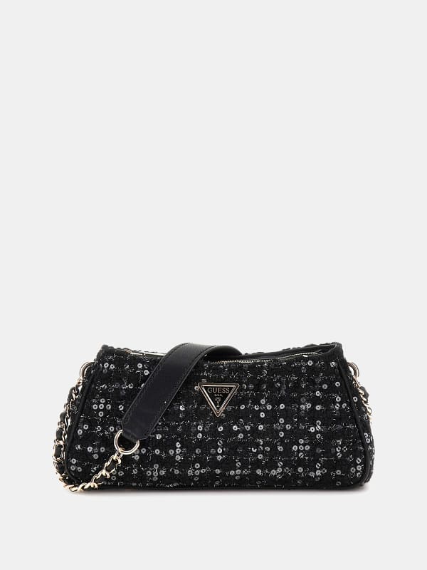 Torbica GUESS Sequin Tweed Crossbody Bag Črna | HWBB8748160