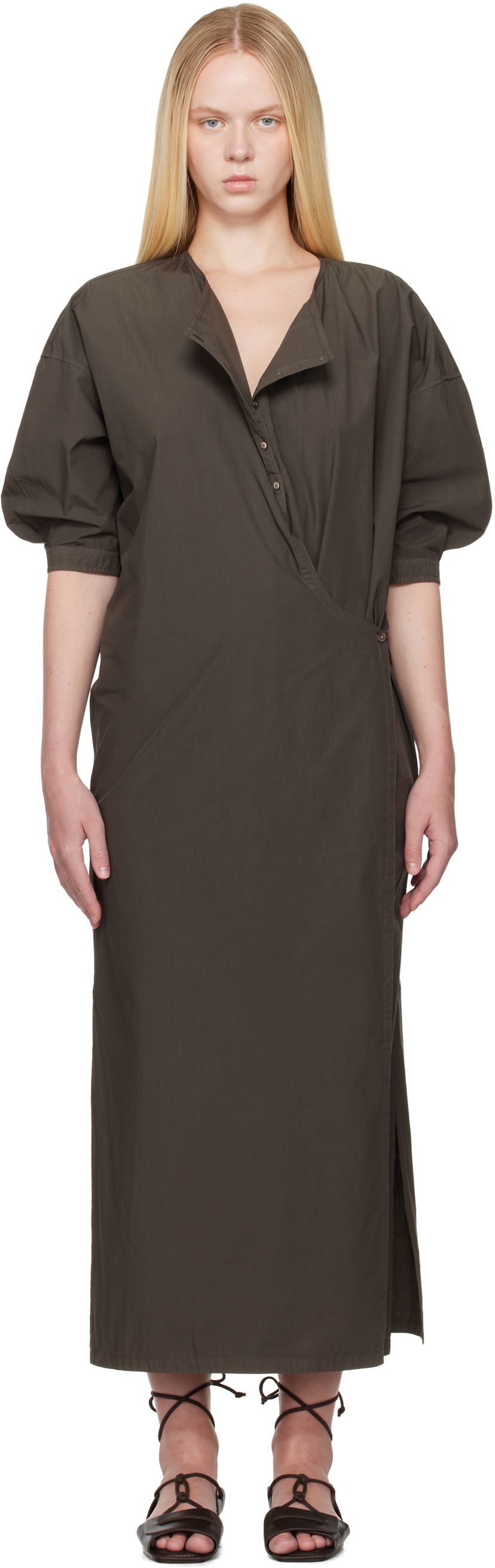 Obleke LEMAIRE Lemaire Short Sleeve Twisted Midi Dress Zelena | DR1100 LF1356
