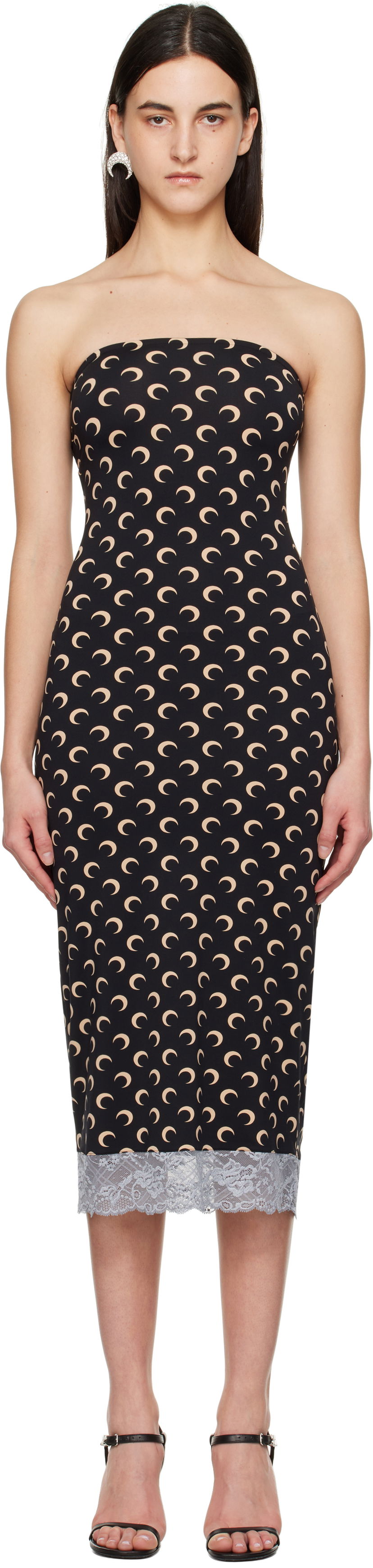 Obleke Marine Serre Marine Serre Moon Print Bustier Midi Dress Črna | WDR333A CJER0001
