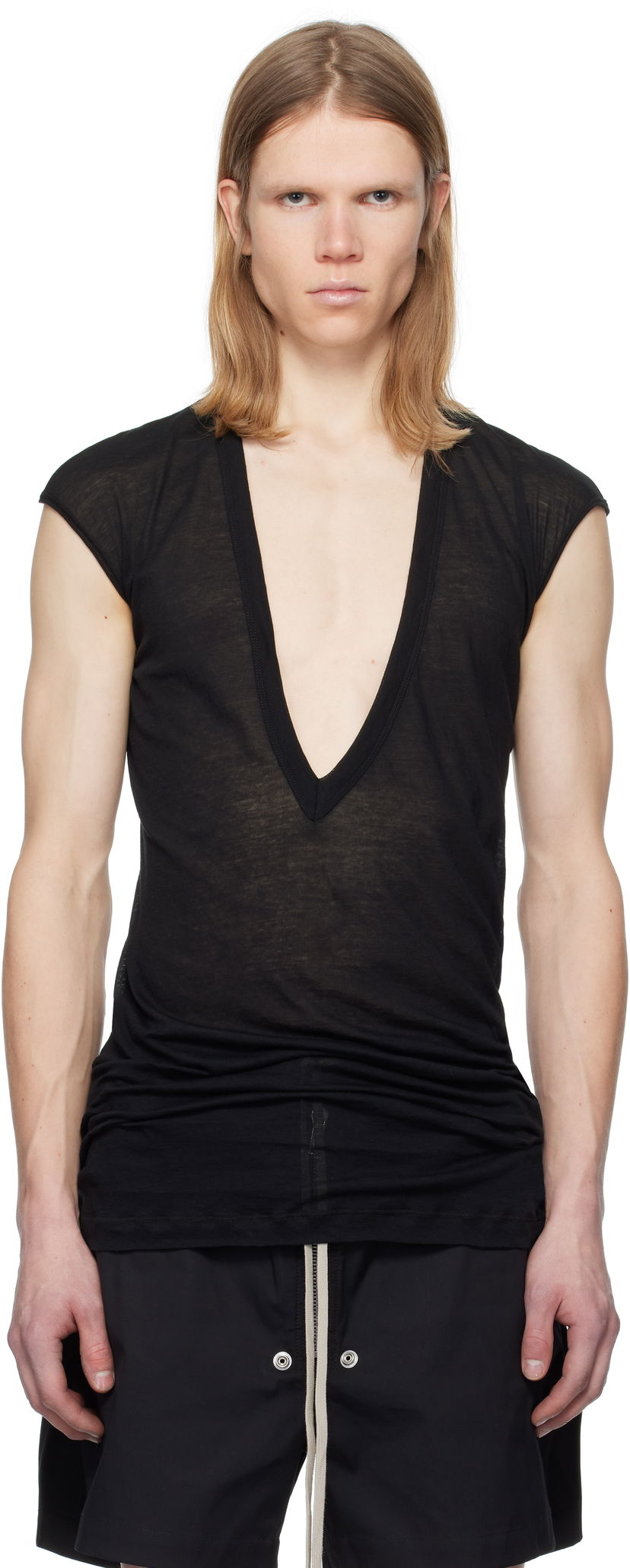 Majica brez rokavov Rick Owens Rick Owens Hollywood Dylan Deep V-Neck T-Shirt Črna | RU01E5157 UC