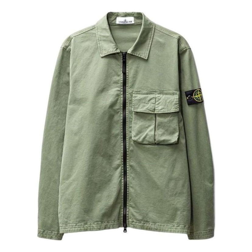 Srajce Stone Island Compass-Patch Zipped Shirt Jacket Zelena | 781510304-V0155