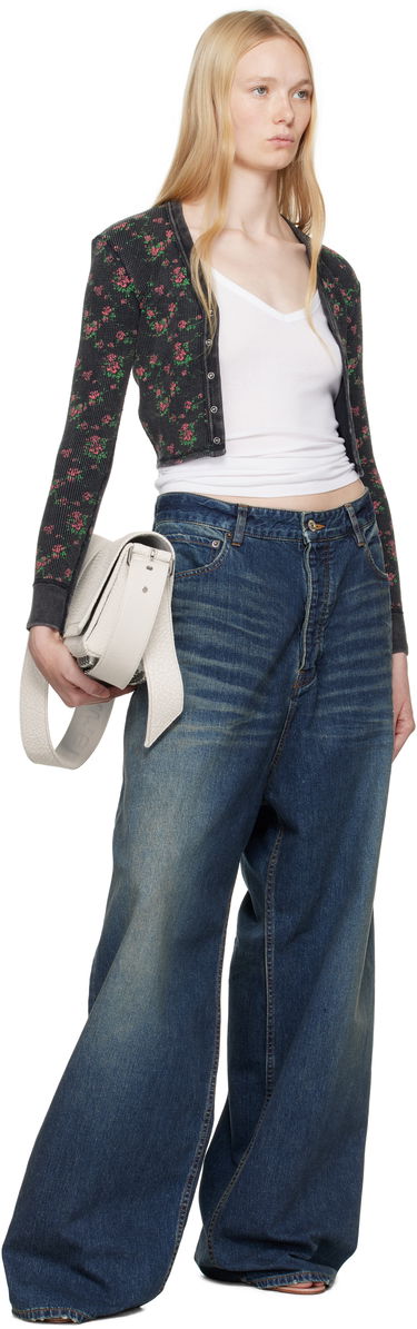 Pleteni pulover Alexander Wang Alexander Wang Floral-Print Waffle Knit Cropped Cardigan Črna | 8C4245810P, 3