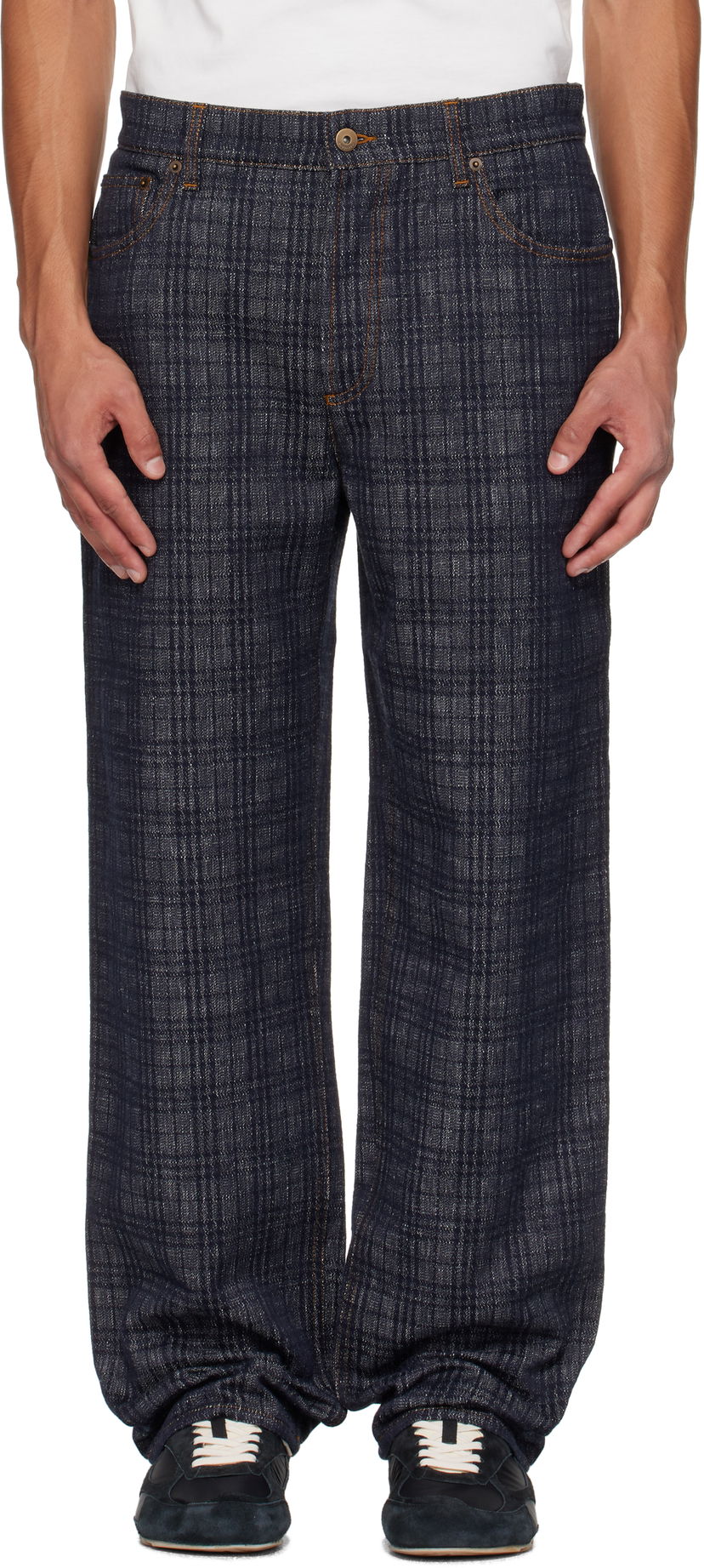 Kavbojke Burberry Burberry Loose Check Jeans Modra | 8110647
