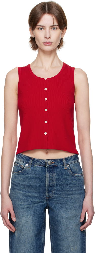 Majica brez rokavov A.P.C. A.P.C. Buttoned Cropped Tank Top Rdeča | VIALM-F23410, 0