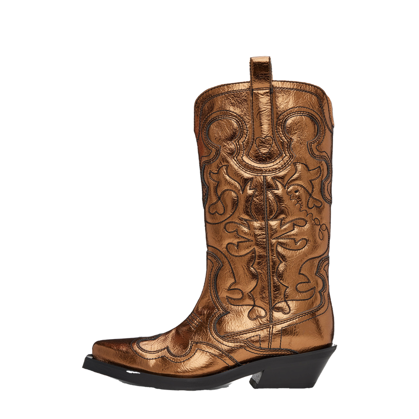 Superge in čevlji GANNI Mid Shaft Embroidered Western Boots Rjava | S2743