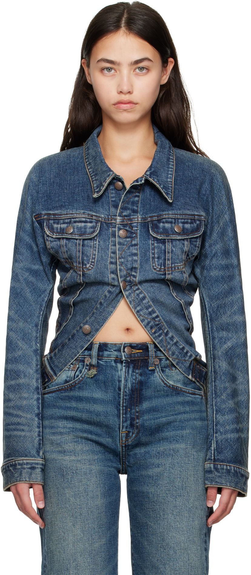 Jakna R13 R13 Skinny Wrap Around Trucker Jacket Modra | R13WD195-D246A