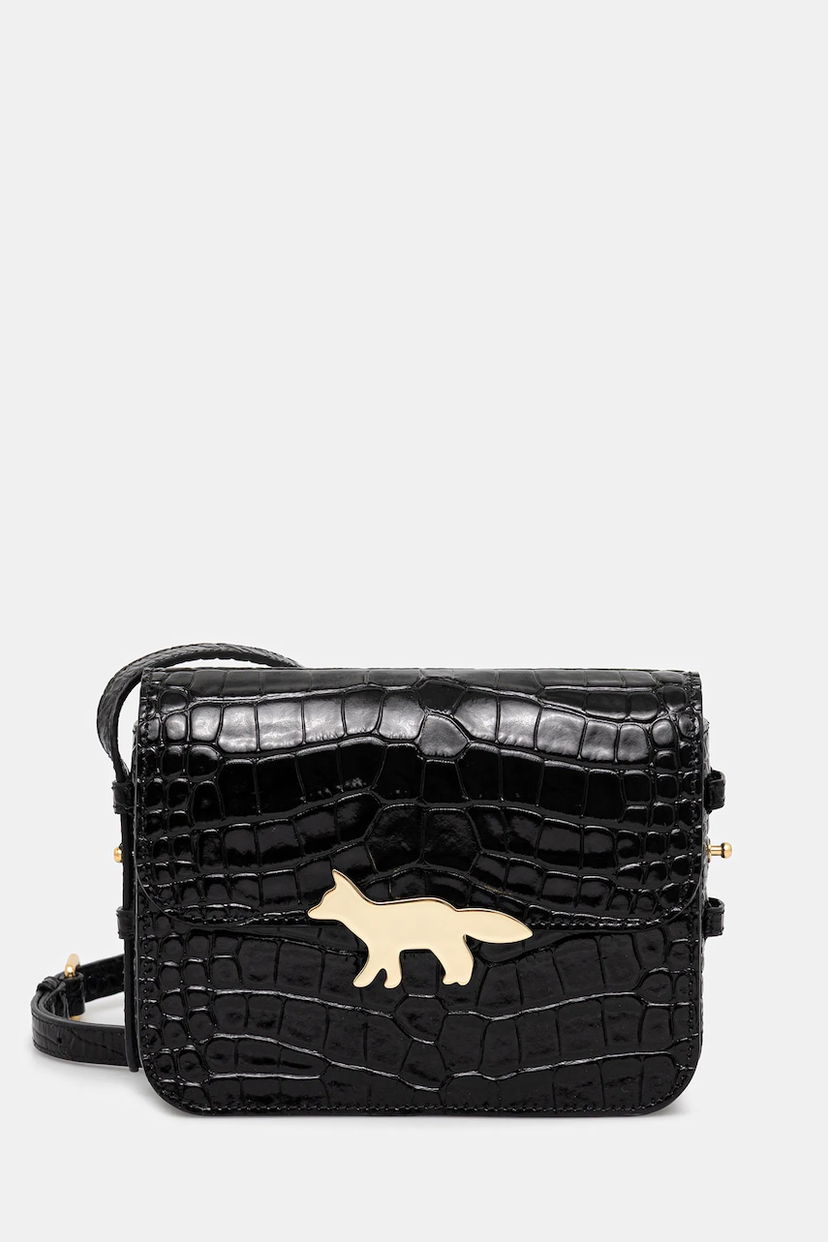 Torba za čez ramo MAISON KITSUNÉ Edie Croc-Embossed Leather Crossbody Bag Črna | NW05170LR0045
