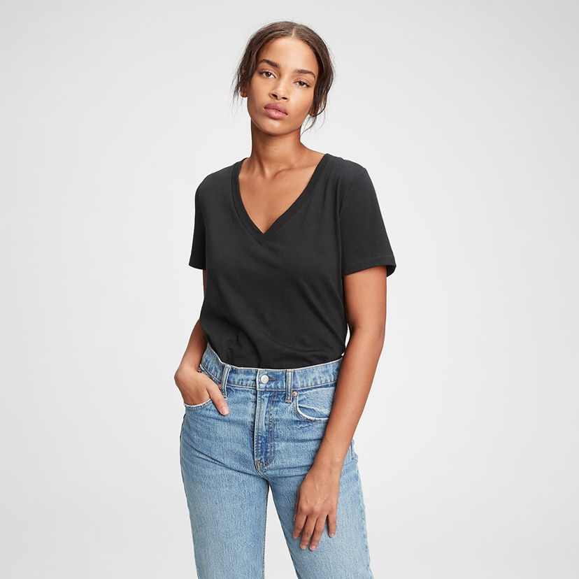 Majica GAP V-Neck Tee True Black V2 2 Črna | 740140-03