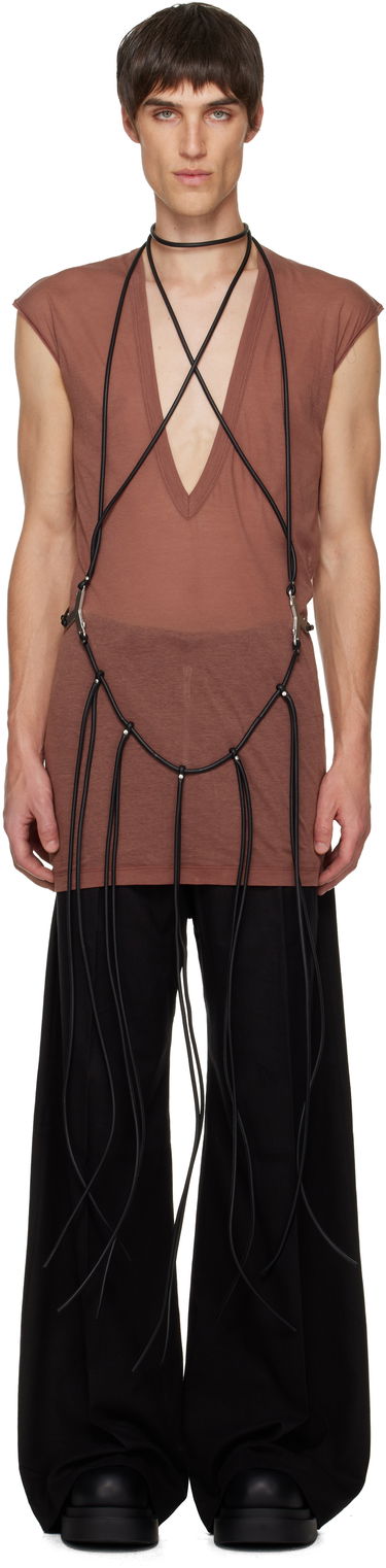 Majica brez rokavov Rick Owens Concordians Cord Fringed Tank Top Rjava | RR02E1457 LBL, 0