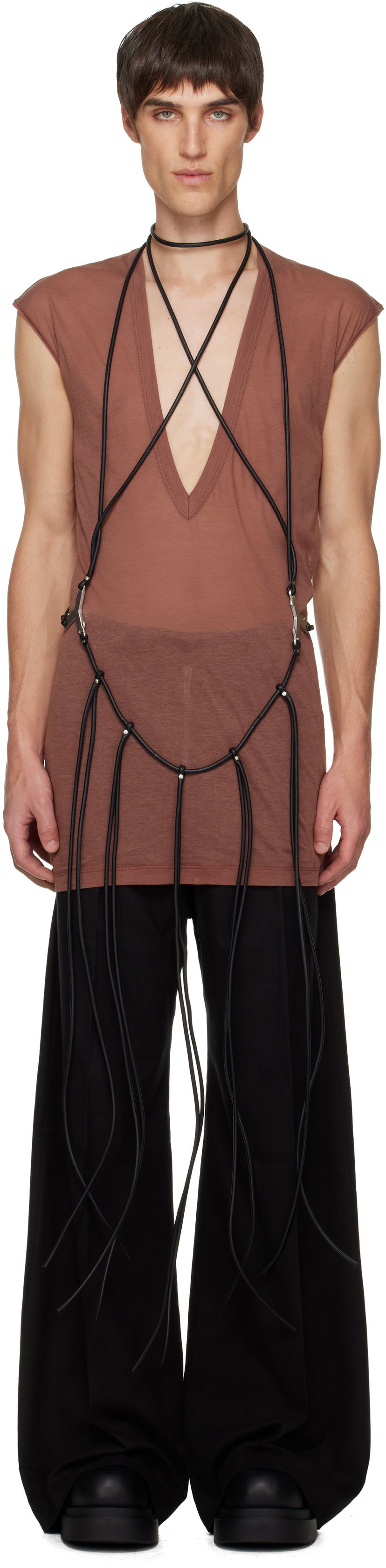 Majica brez rokavov Rick Owens Concordians Cord Fringed Tank Top Rjava | RR02E1457 LBL