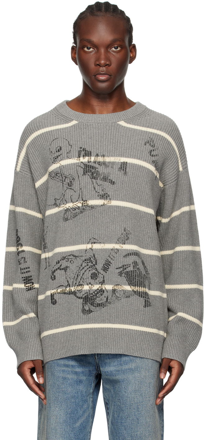 Pleteni pulover R13 R13 Striped Boyfriend Sweater Siva | R13MY231-Y148B