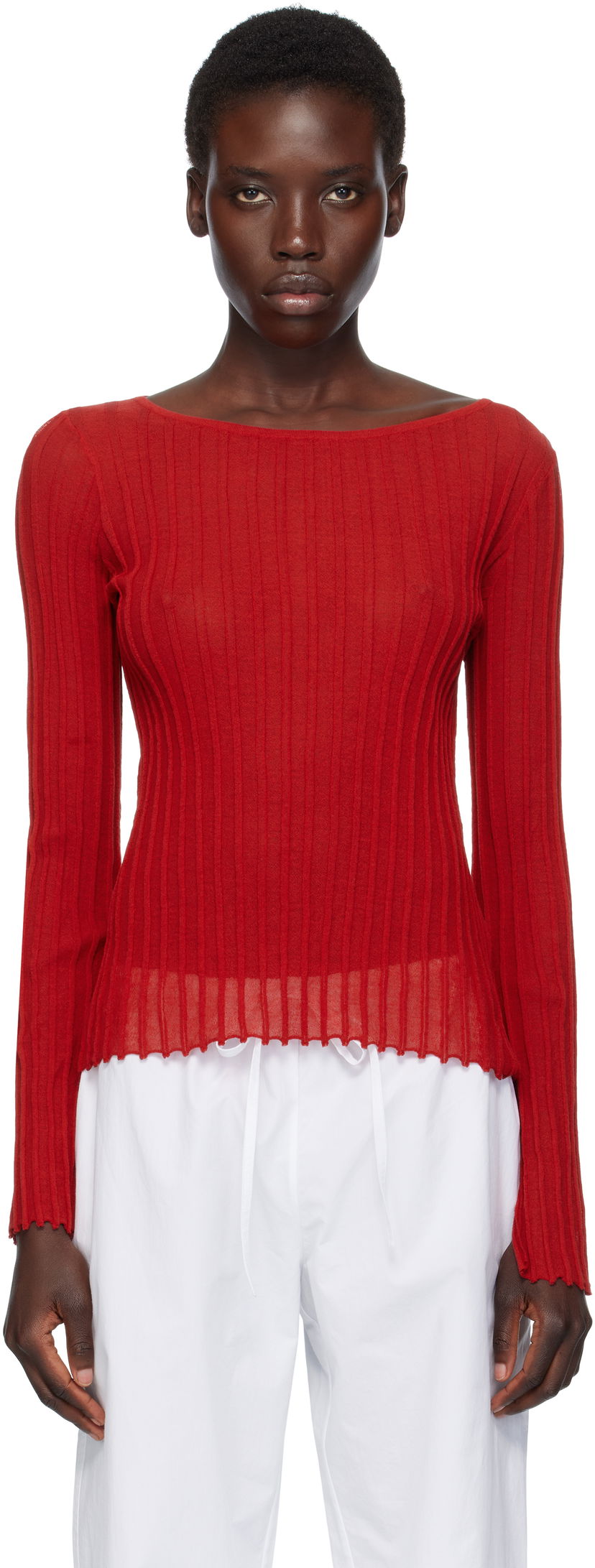 Majica Loulou de Saison Loulou de Saison Mabille Ribbed Knit Top Rdeča | MABILLE