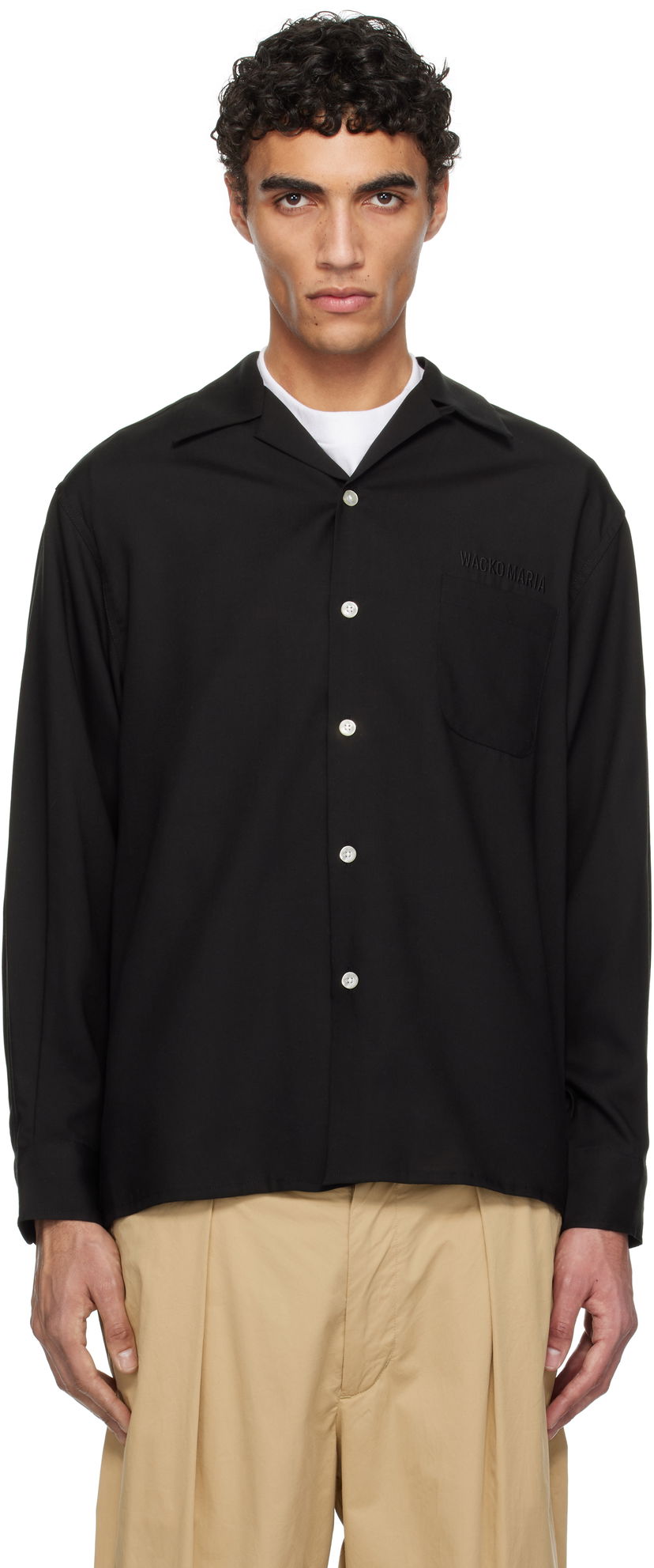 Srajce WACKO MARIA WACKO MARIA 50's Open Collar Shirt Črna | 25SSE-WMS-OC02