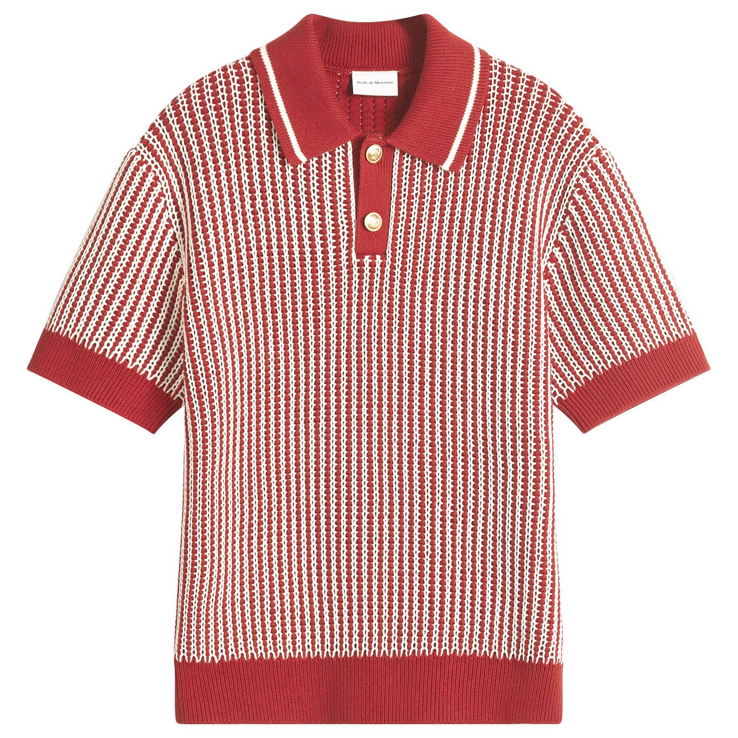 Polo majica Drôle de Monsieur Striped Knit Polo Shirt Rdeča | G-PO167-CO208-BR, 1
