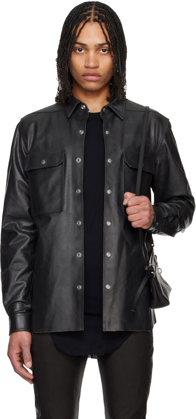 Srajce Rick Owens Rick Owens Hollywood Leather Overshirt Črna | RU01E5729 LTP