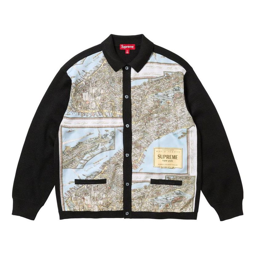 Pleteni pulover Supreme Silk Map Print Cardigan Črna | SUP-FW23-021
