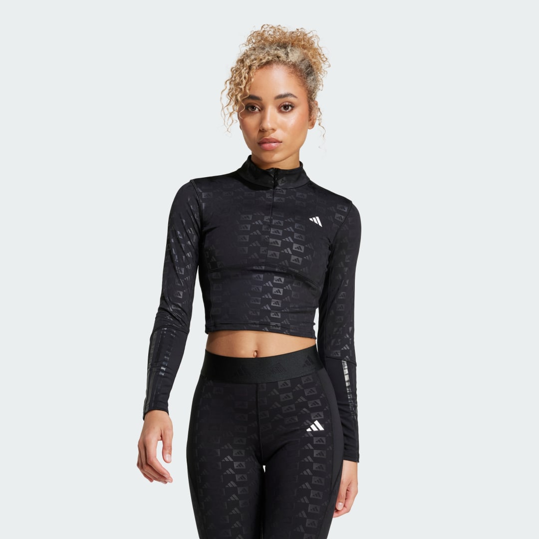 Krop-top adidas Performance Hyperglam Embossed Cropped Training Top Črna | IK5501, 0