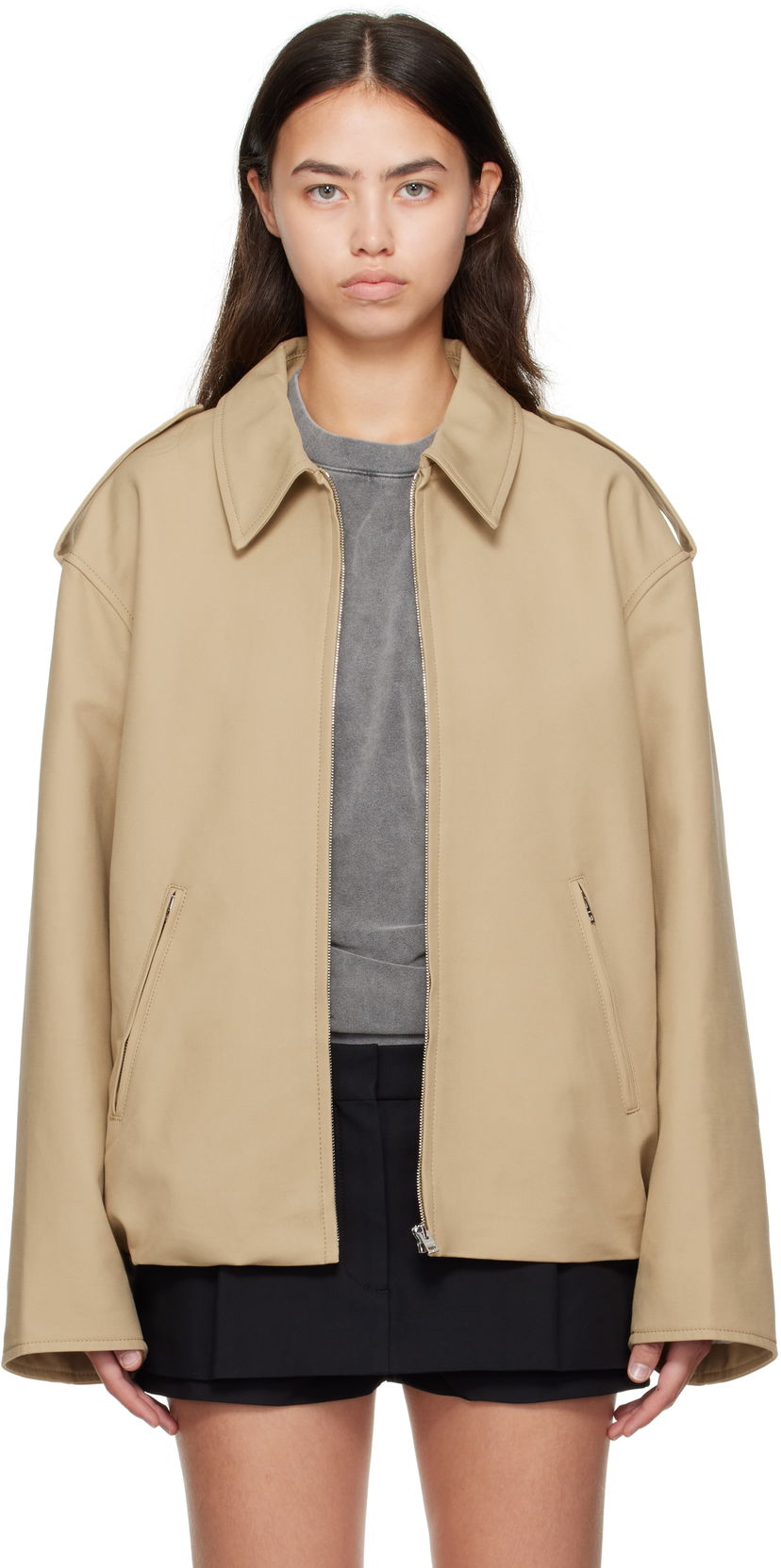 Jakna Acne Studios Acne Studios Cotton Satin Jacket Bež | A90655-