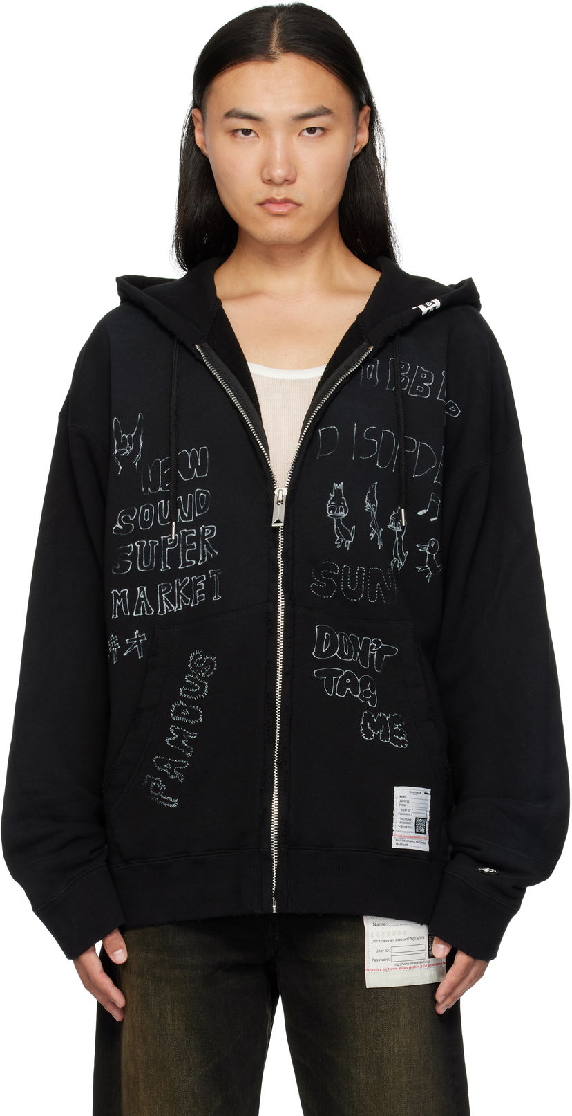 Pulover Maison MIHARA YASUHIRO Drawstring Zip Hoodie Črna | J13PK721