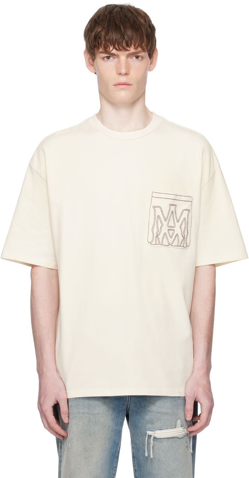 Majica AMIRI AMIRI MA Outline Oversized T-Shirt Bež | AMJYTE1205