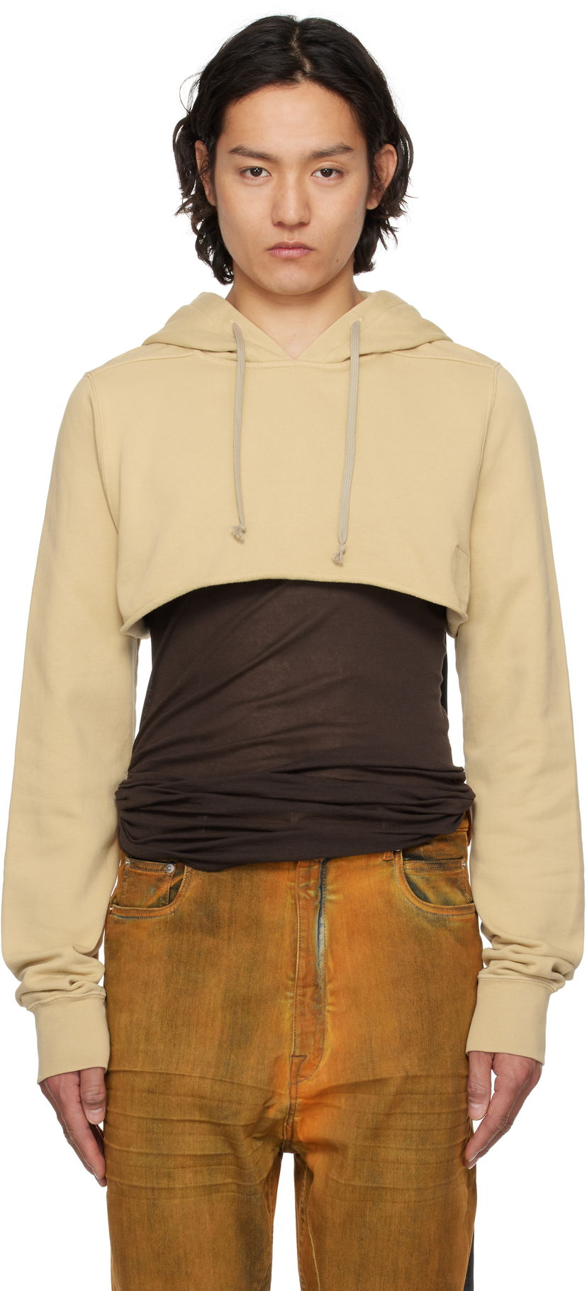 Pulover Rick Owens Rick Owens DRKSHDW Hollywood Cropped Hoodie Bež | DU01E3257 FP