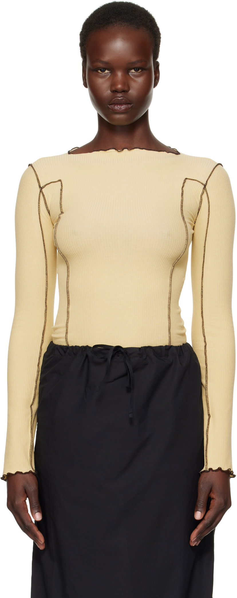 Pleteni pulover Baserange Baserange Omato Long Sleeve T-Shirt Bež | TTML-RB-SP25