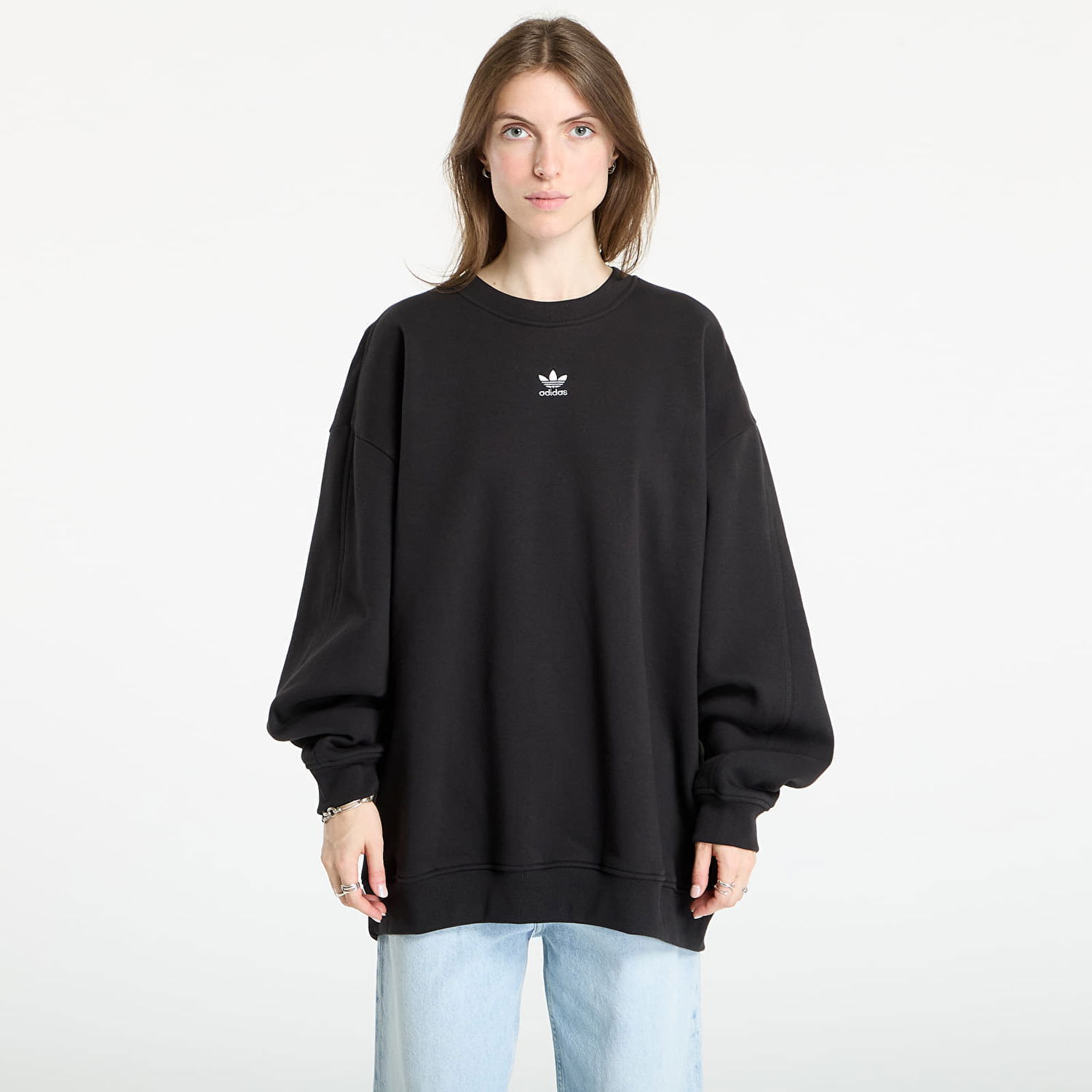Pulover adidas Originals Essentials Fleece Long Oversized Crew Sweatshirt Črna | IY1834, 0