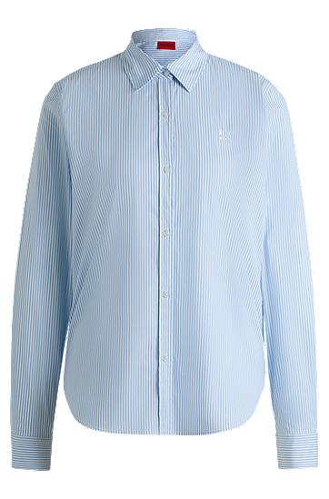 Srajce BOSS Regular-Fit Striped Cotton-Blend Blouse Modra | 50539864