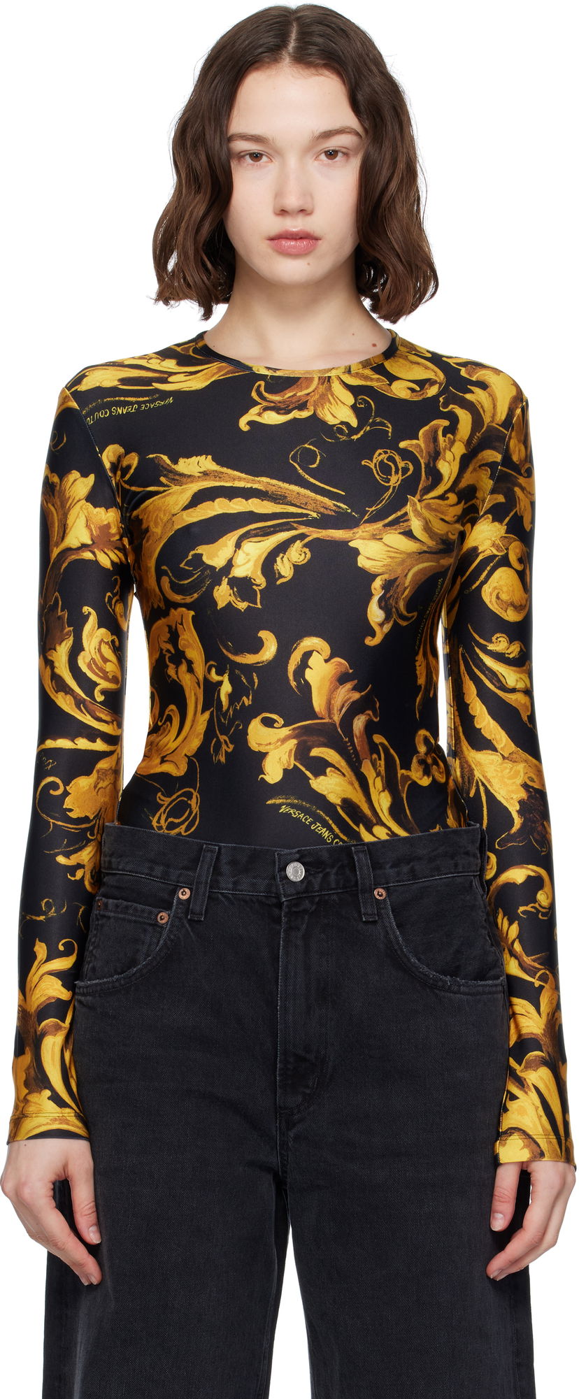 Bodi Versace Versace Jeans Couture Lycra Regalia Bodysuit Črna | E79HAM221_EJS501