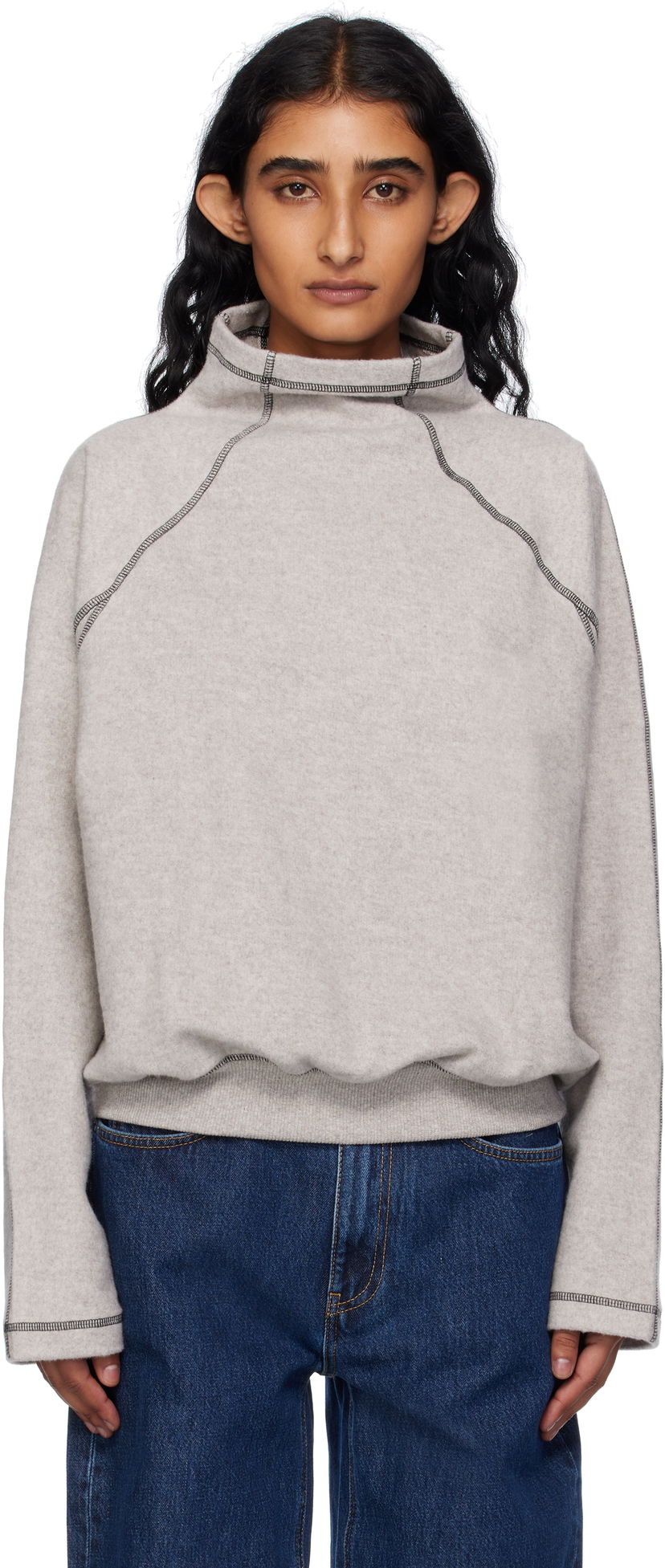 Pleteni pulover Baserange Baserange Fold Turtleneck Top Siva | PUFOT-RCF-AU25