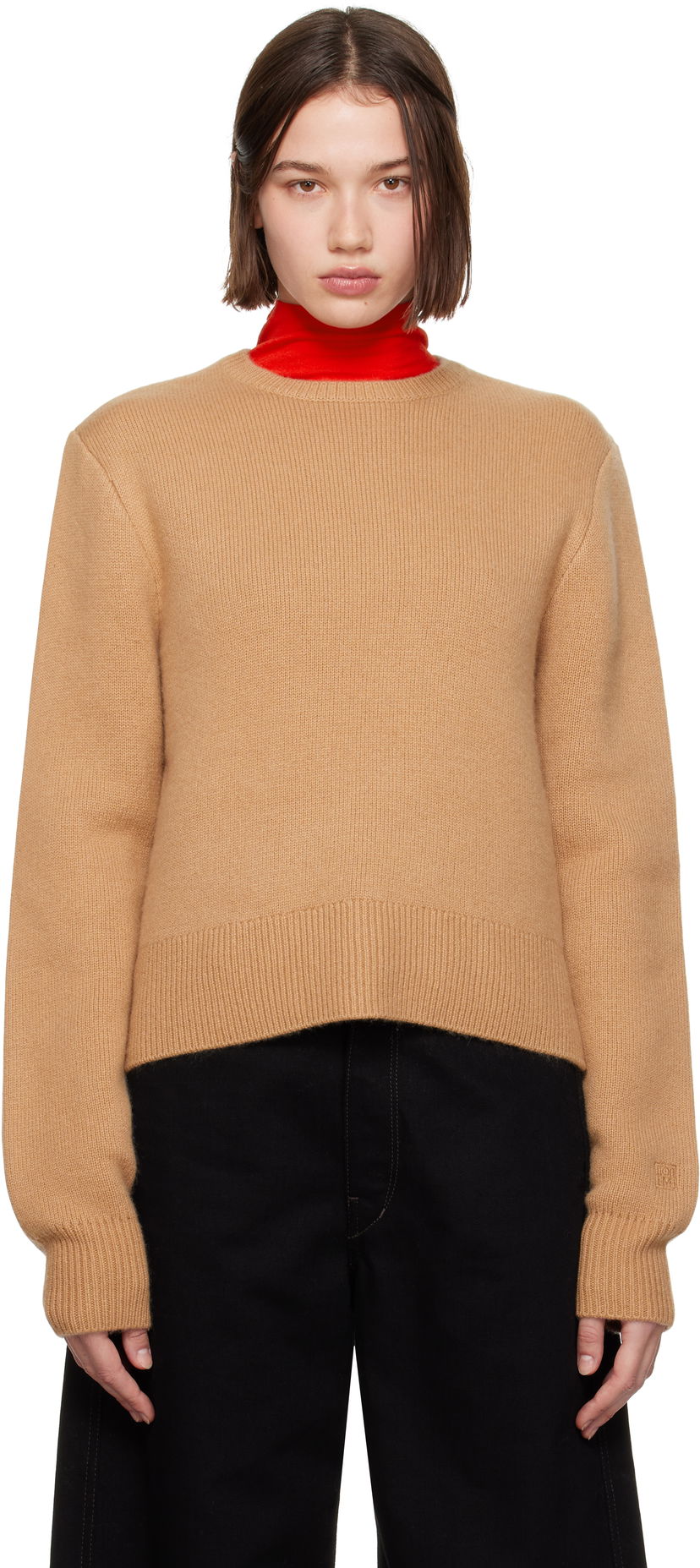 Pleteni pulover TOTEME TOTEME Cropped Crew-Neck Knit Sweater Rjava | 244-WRT0404-YA0126